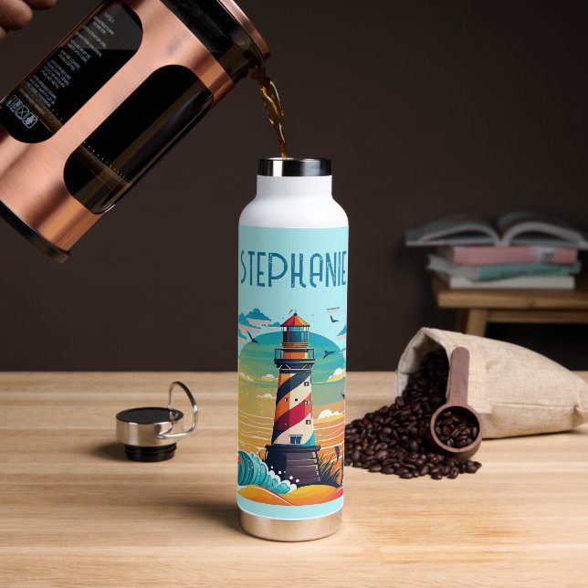 Personalised Lighthouse Glow Water Bottle (Coffee)