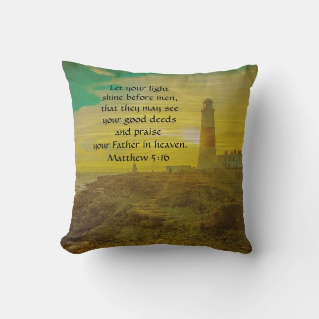 Personalised Lighthouse Sunset Bible Verse Pillow (Front)