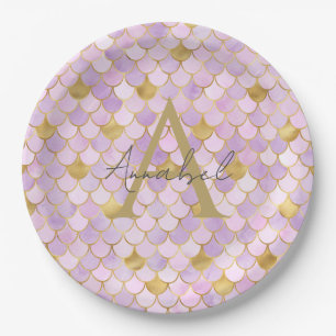 Personalised Lilac and Gold Mermaid Scales  Paper Plate