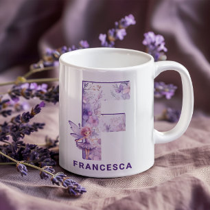 Personalised Lilac Fairy Monogram F Coffee Mug