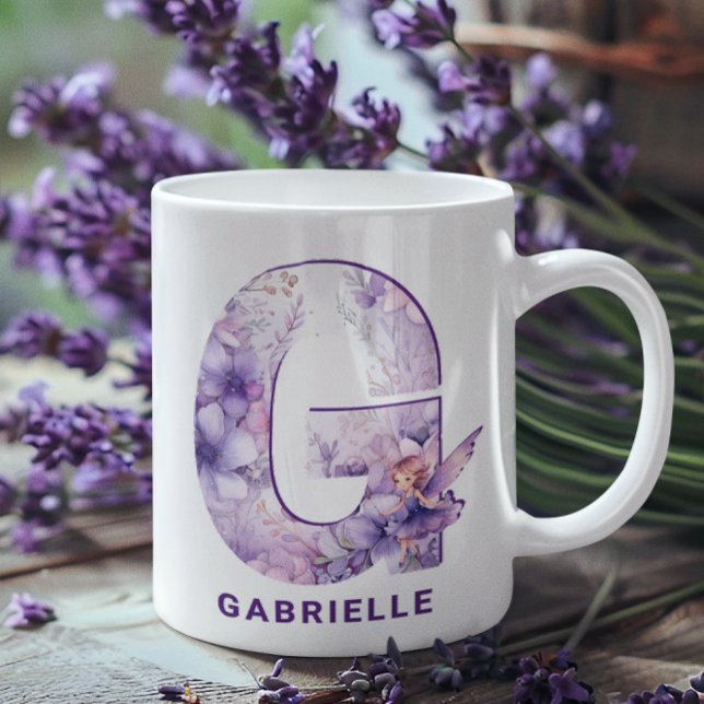 Personalised Lilac Fairy Monogram G Coffee Mug (Personalized Lilac Fairy Monogram G Coffee Mug)