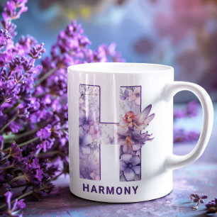 Personalised Lilac Fairy Monogram H Coffee Mug