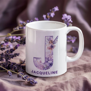 Personalised Lilac Fairy Monogram J Coffee Mug