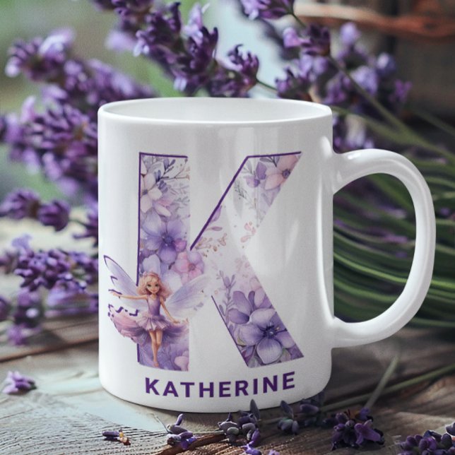 Personalised Lilac Fairy Monogram K Coffee Mug (Personalized Lilac Fairy Monogram K Coffee Mug)
