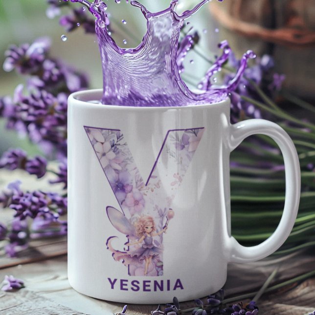 Personalised Lilac Fairy Monogram Y Coffee Mug (Personalized Lilac Fairy Monogram Y Coffee Mug)