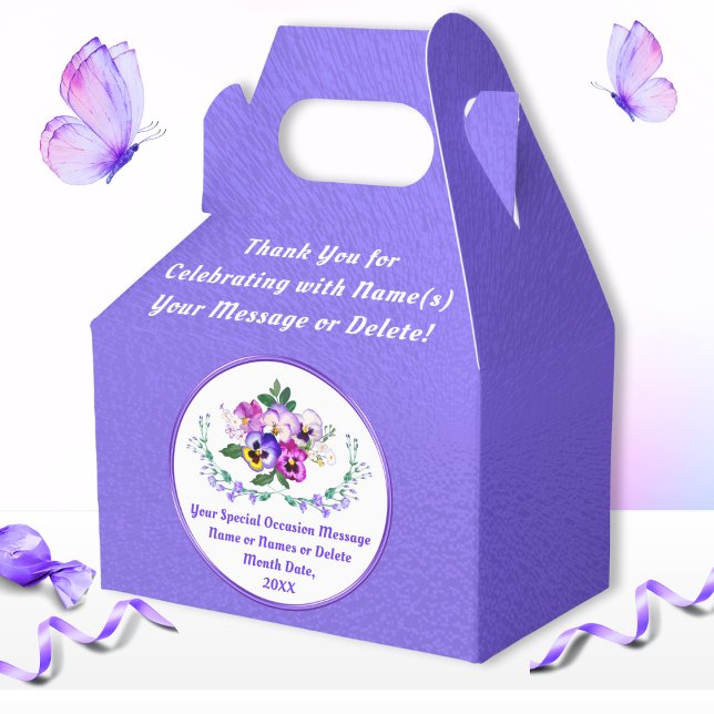 Personalised Lilac Pansy, Flower Favour Boxes (Pansy Birthday or Pansy Wedding Floral Favor Box. Pansies party. Personalized, Flower Favour Box.)