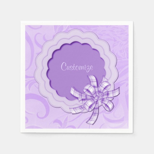 Personalised Lilac Scalloped Frame Napkins (Front)