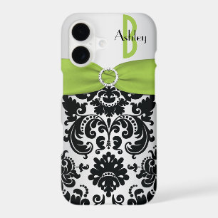 Personalised Lime, Black, Silver Damask