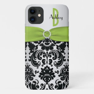 Personalised Lime, Black, Silver Damask Case-Mate iPhone Case