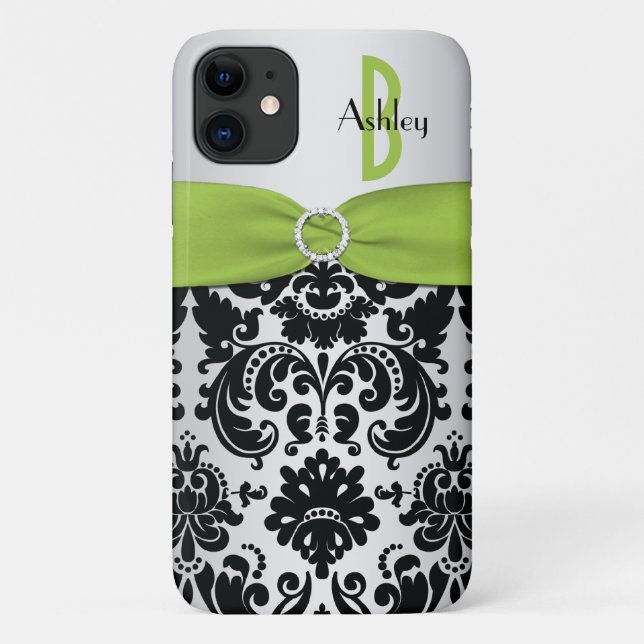 Personalised Lime, Black, Silver Damask Case-Mate iPhone Case (Back)