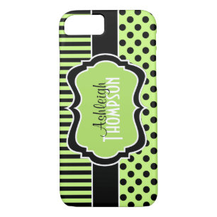 Personalised Lime, Black, White Striped Polka Dots Case-Mate iPhone Case