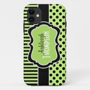 Personalised Lime, Black, White Striped Polka Dots Case-Mate iPhone Case
