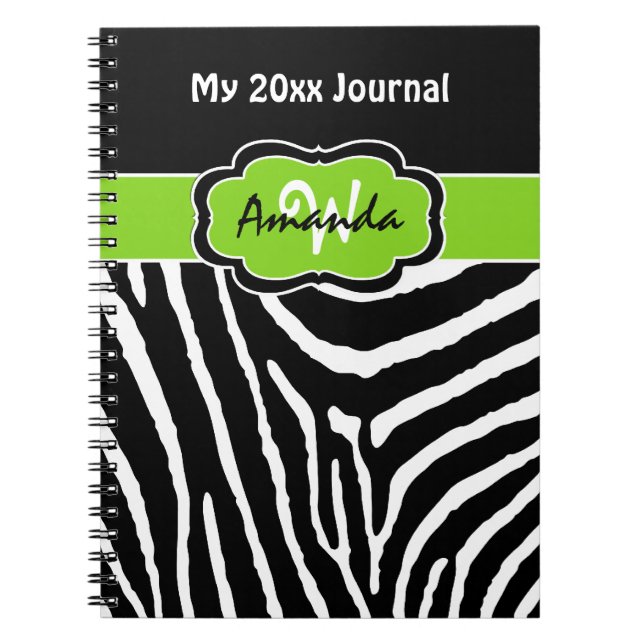 Personalised Lime Black White Zebra Stripe Journal (Front)