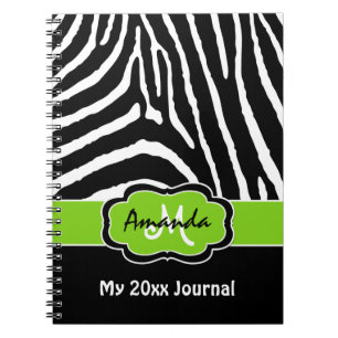 Personalised Lime Black White Zebra Stripe Journal