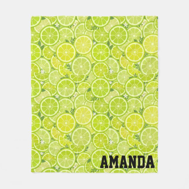 Personalised Lime Citrus Patterned Fleece Blanket (Front)
