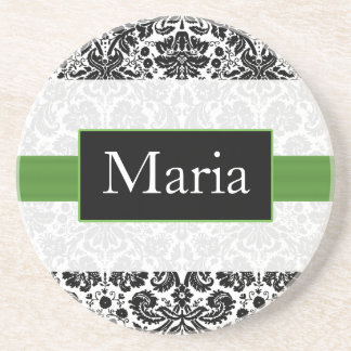 personalised lime damask coaster