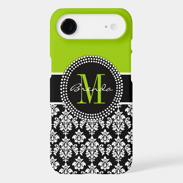 Personalised Lime Green Black Damask Case (Back)