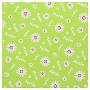 Personalised lime green white daisy name pattern fabric
