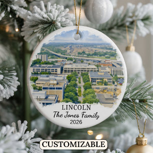 Personalised Lincoln Ornament, Custom Nebraska Ceramic Tree Decoration