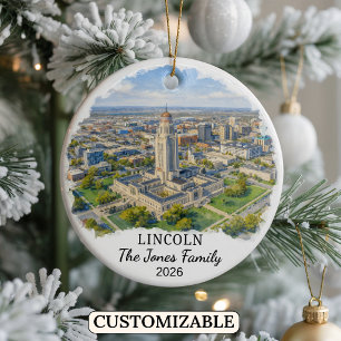 Personalised Lincoln Ornament, Custom Nebraska Ceramic Tree Decoration