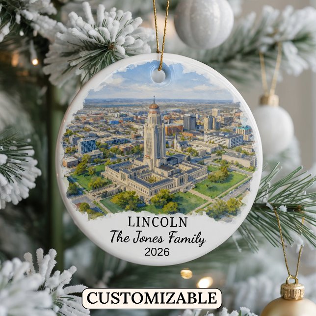 Personalised Lincoln Ornament, Custom Nebraska Ceramic Tree Decoration (Creator Uploaded)