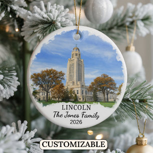Personalised Lincoln Ornament, Custom Nebraska Ceramic Tree Decoration
