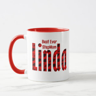 Personalised "Linda" Name Red and Black Plaid Art Mug