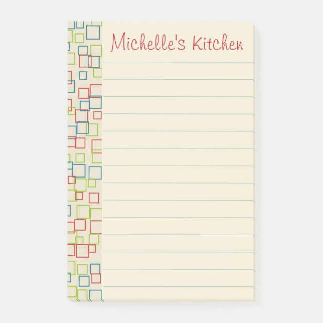Personalised Lined Bright Kitchen Post It Notes (Front)