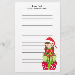 Personalised Lined Christmas Elf and Presents Stationery