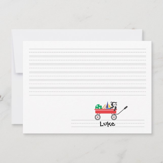 Personalised Lined Red Wagon Flat Note card (Front)