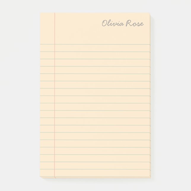 Personalised Lined School Notebook Paper Cream Post-it Notes (Front)