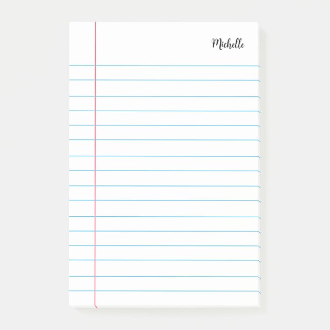 Personalised Lined School Notebook Paper Post-it N Notes (Front)