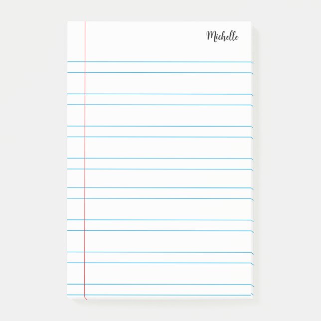 Personalised Lined School Notebook Paper Post-it Notes (Front)