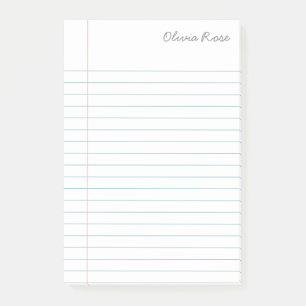 Personalised Lined School Notebook Paper White Post-it Notes