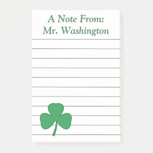 Personalised Lined Shamrock Post It Notes