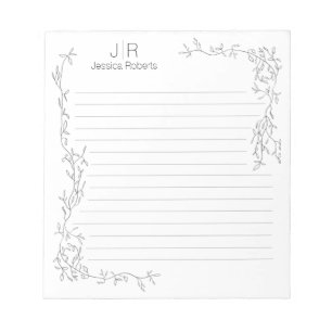 Personalised Lined Whimsical Vines Monogram Name Notepad