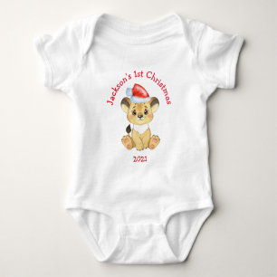 Personalised Lion 1st Christmas Baby Boy Blue Bodysuit