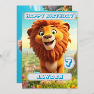 Personalised Lion Birthday Card  Kids Name Age