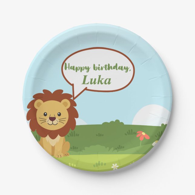 Personalised Lion Birthday Plate for Kids (Front)