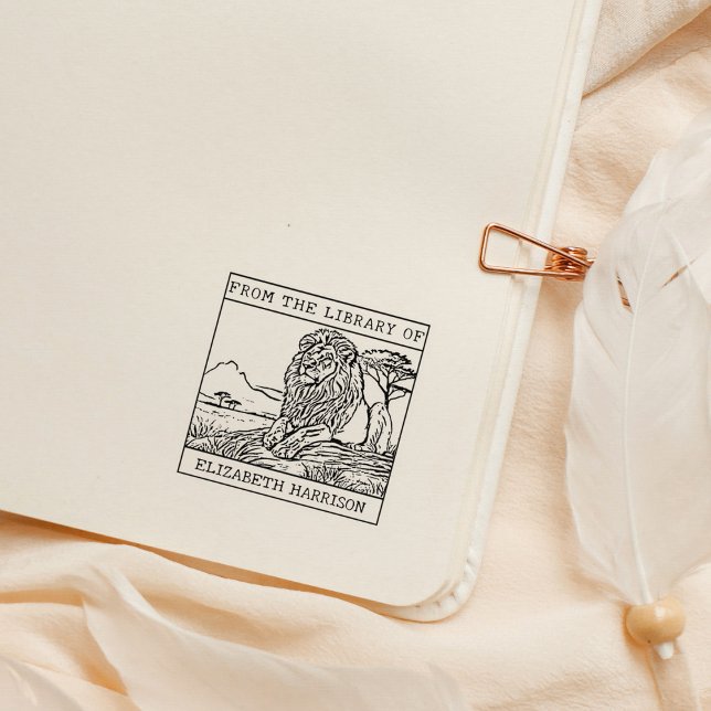 Personalised Lion Bookplate Rubber Stamp (Creator Uploaded)
