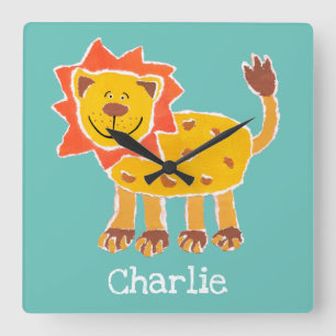 Personalised Lion Collage Print Square Wall Clock