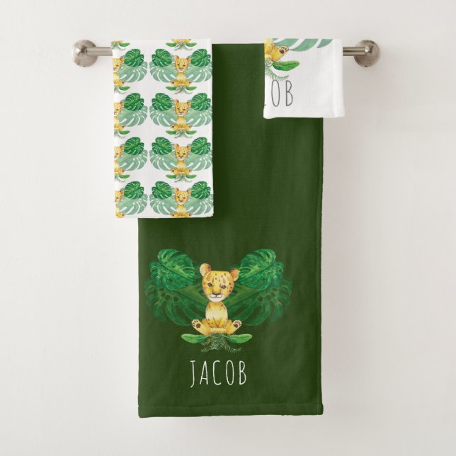 Personalised Lion Illustration Safari Bath Towel Set (Insitu)