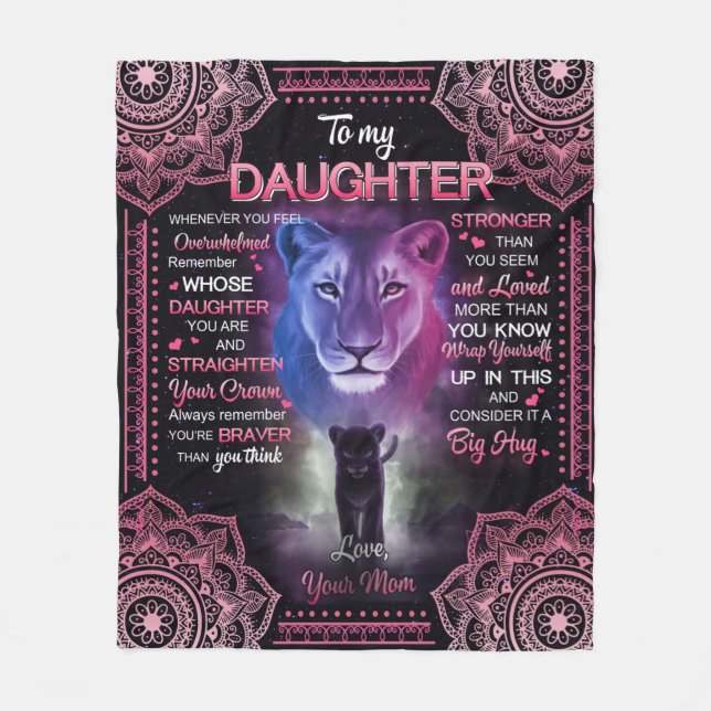 Personalised Lion To My Daughter From Your Mum Fleece Blanket (Front)