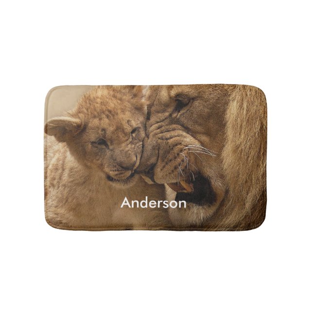 Personalised Lion with Baby Lion Bath Mat (Front)