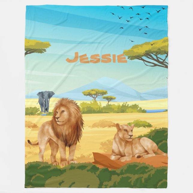 Personalised Lions on the Savannah  Fleece Blanket (Front)