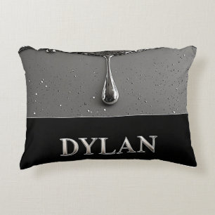 Personalised Liquid Chrome Name Glossy Silver  Decorative Cushion