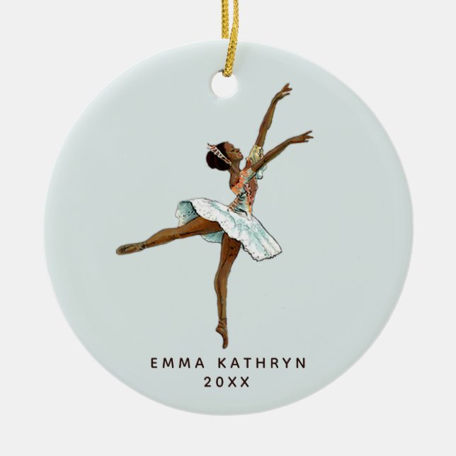 Personalised Little Black Ballerina Nutcracker Ceramic Tree Decoration (Front)