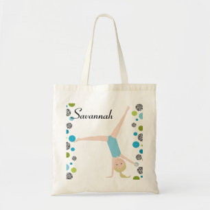 Personalised Little Blonde Gymnast in Aqua Tote Bag