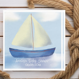Personalised Little Blue Sailboat Baby Shower Napkin