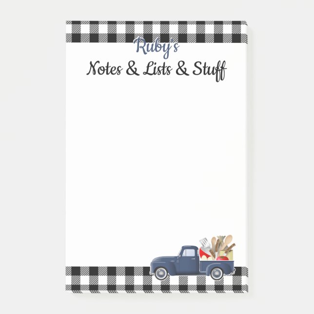 Personalised Little Blue Vintage Truck Post-it Notes (Front)